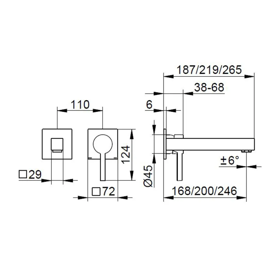 Jednopáková nástěnná umyvadlová baterie z mosazi - Erik Viadurini