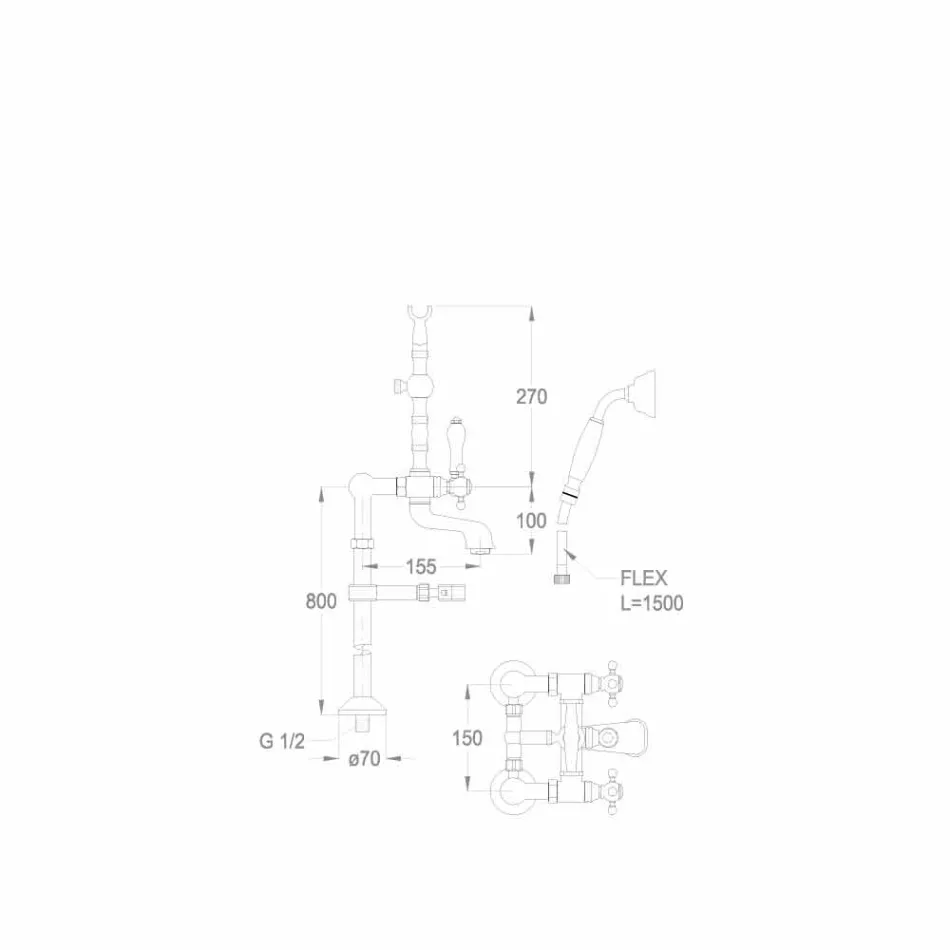 Klasická mosazná vanová baterie vyrobená v Itálii - Eripio Viadurini