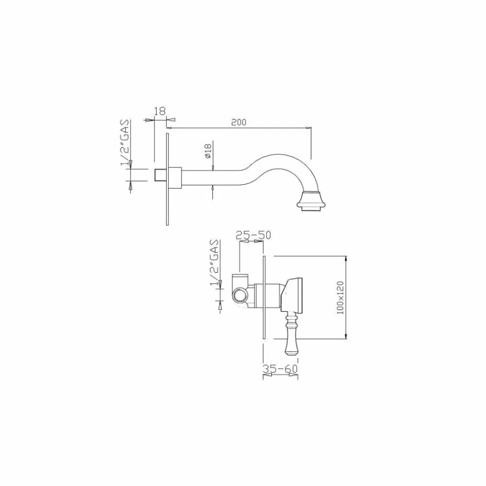 Mosazná nástěnná umyvadlová baterie vyrobená v Itálii - Neno Viadurini