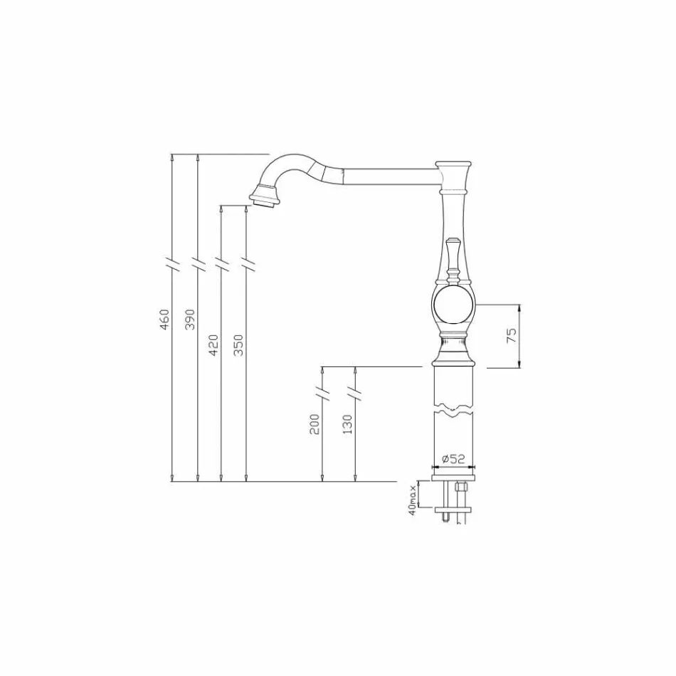 Umyvadlová baterie s umyvadlem, vysoká 13 cm, prodloužení Made in Italy - Neno Viadurini