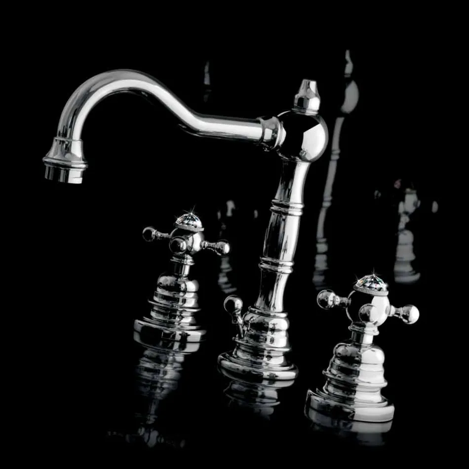 Moderní mosazná trojdírová umyvadlová baterie vyrobená v Itálii - Binsu Viadurini