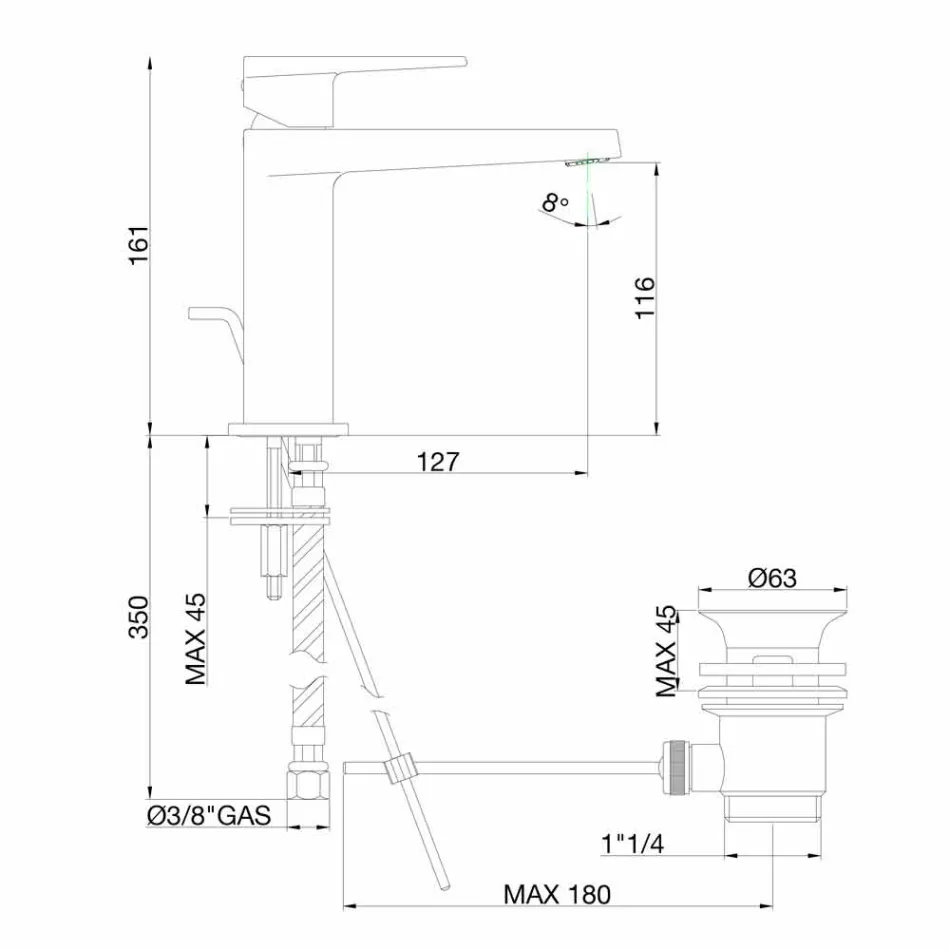 Umyvadlová baterie s odtokem v chromové úpravě Made in Italy - Galla Viadurini