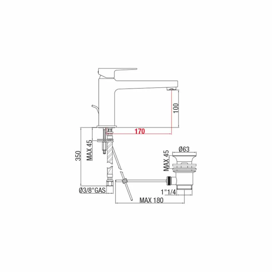 Koupelnová dřezová baterie s mosazným odtokem vyrobená v Itálii - Sindra Viadurini