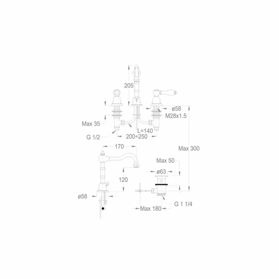 Umyvadlová baterie na desku z chromované mosazi vyrobené v Itálii - Binsu Viadurini