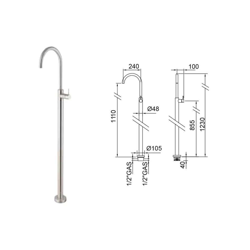 Stojací dřezová baterie z AISI 316L oceli Made in Italy - Artigli Viadurini
