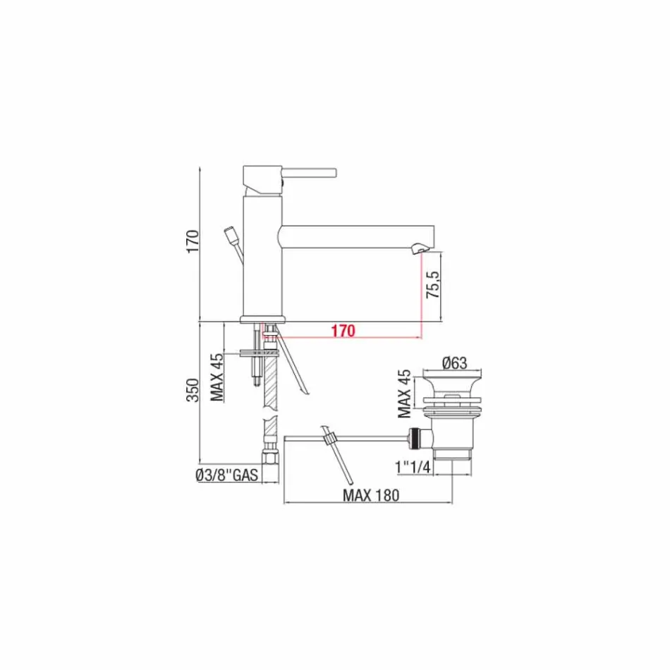 Umyvadlová baterie z chromované mosazi s odtokem vyrobené v Itálii - Ermia Viadurini