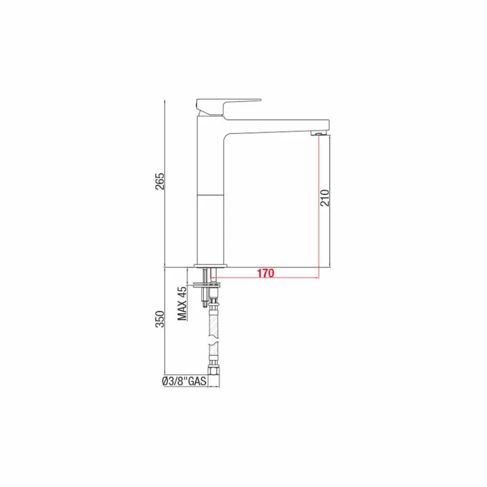 Mosazná prodloužená umyvadlová baterie bez odtoku vyrobená v Itálii - Sindra Viadurini