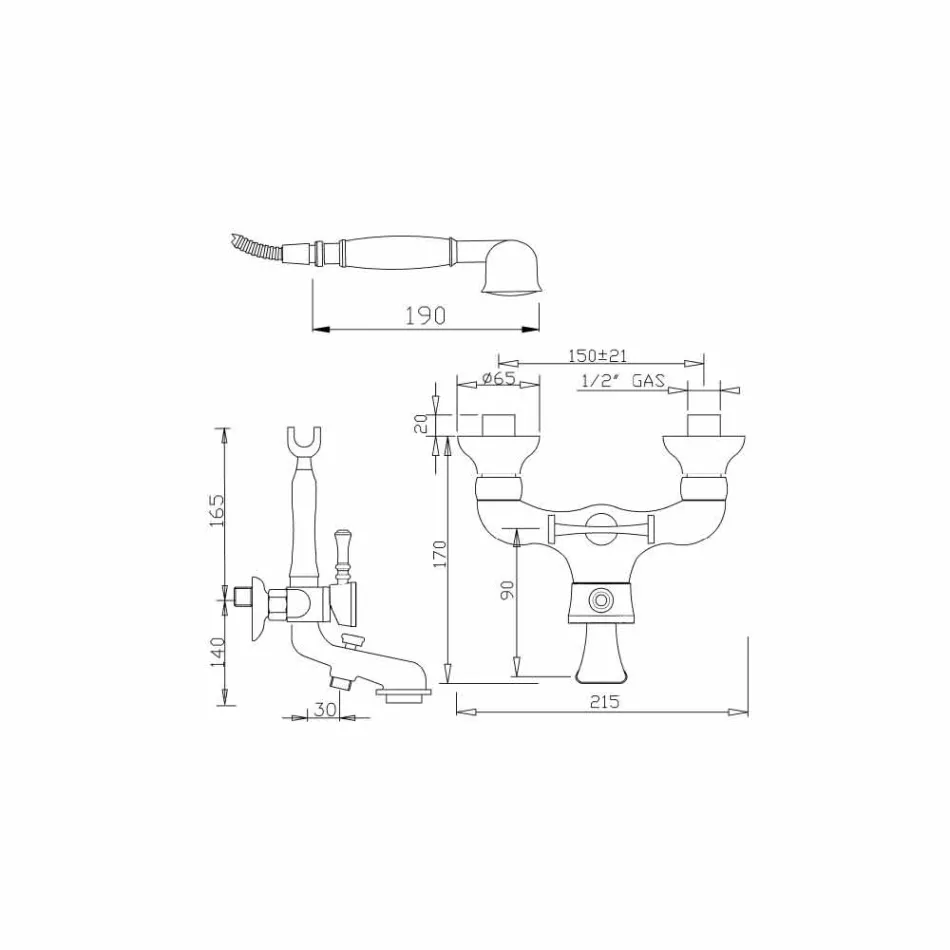 Mosazná externí vanová baterie vyrobená v Itálii - Neno Viadurini