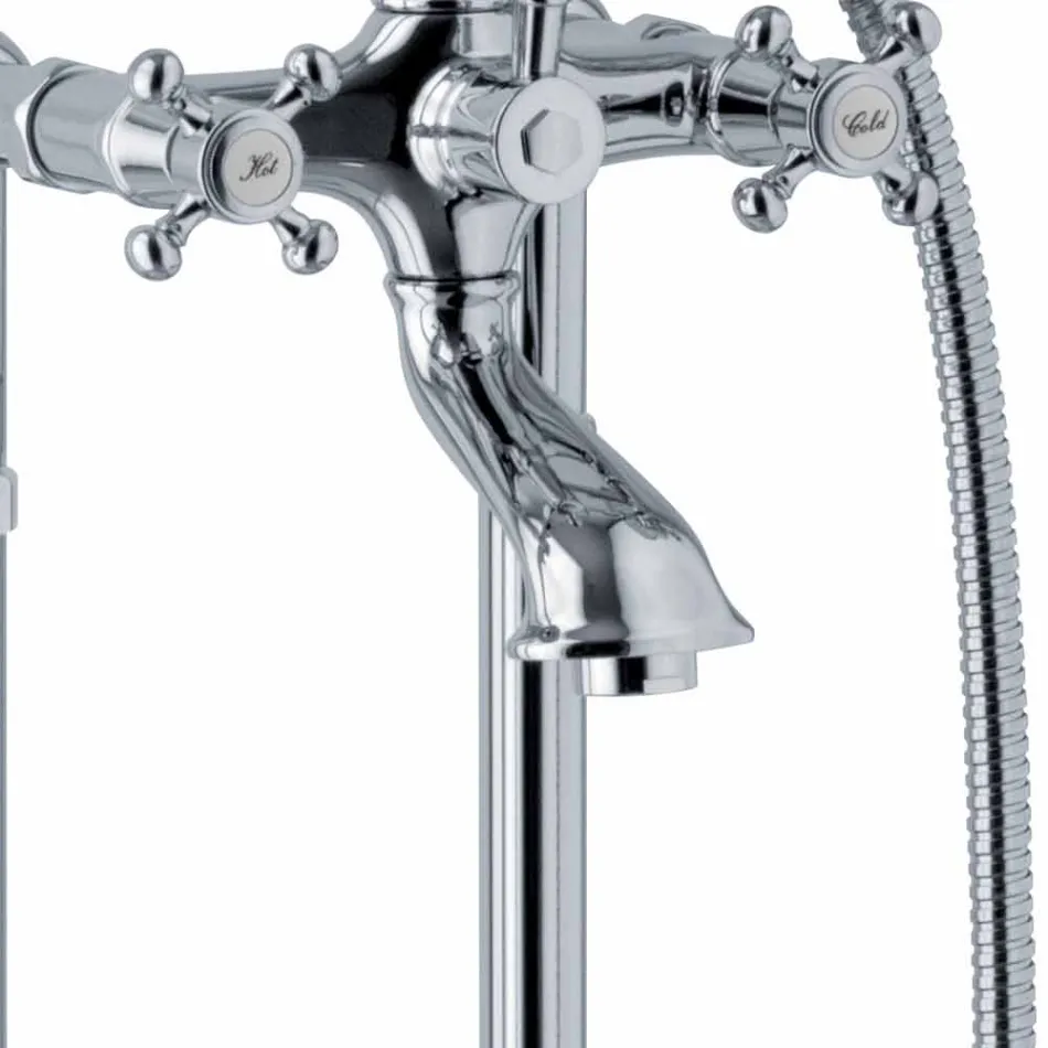 Podlahová vanová baterie v mosazi klasického designu vyrobená v Itálii - Lisca Viadurini