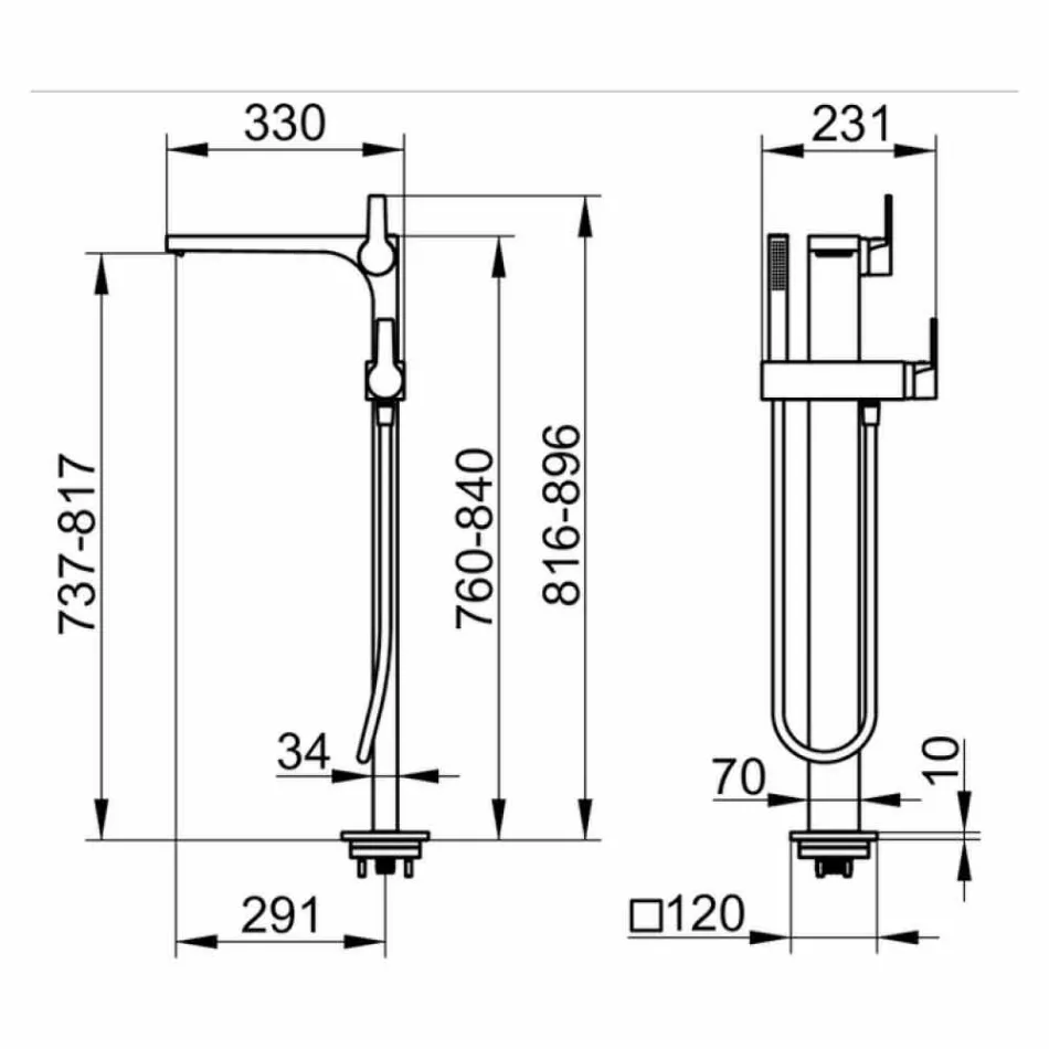 Moderní vanová baterie s ruční sprchou a flexibilní hadicí - Etto Viadurini