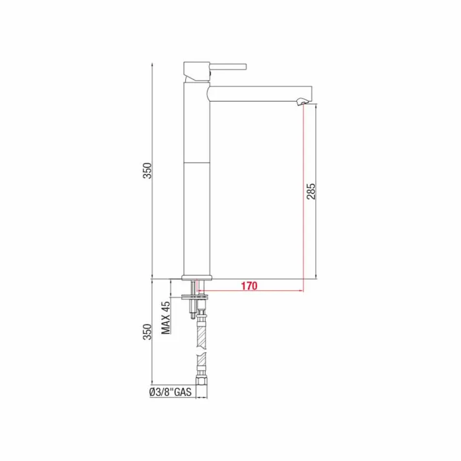 Prodloužená mosazná umyvadlová baterie bez odtoku vyrobená v Itálii - Ermia Viadurini