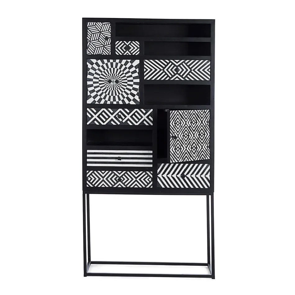 Etnická mozaiková skříň 4 dvířka 6 zásuvek z mangového dřeva - Vanitoso Viadurini