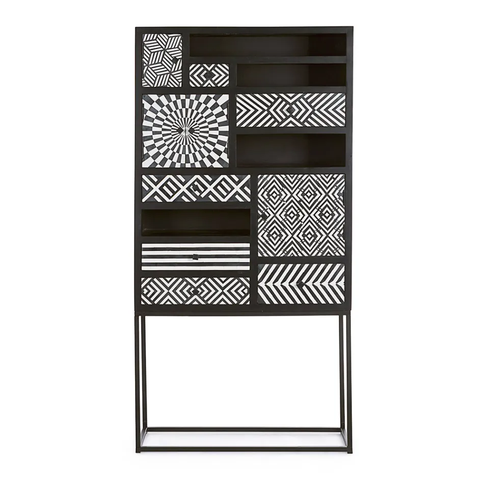 Etnická mozaiková skříň 4 dvířka 6 zásuvek z mangového dřeva - Vanitoso Viadurini