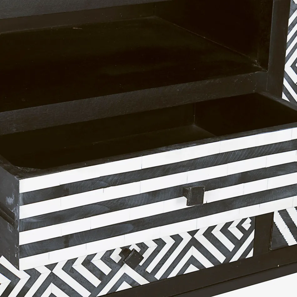 Etnická mozaiková skříň 4 dvířka 6 zásuvek z mangového dřeva - Vanitoso Viadurini