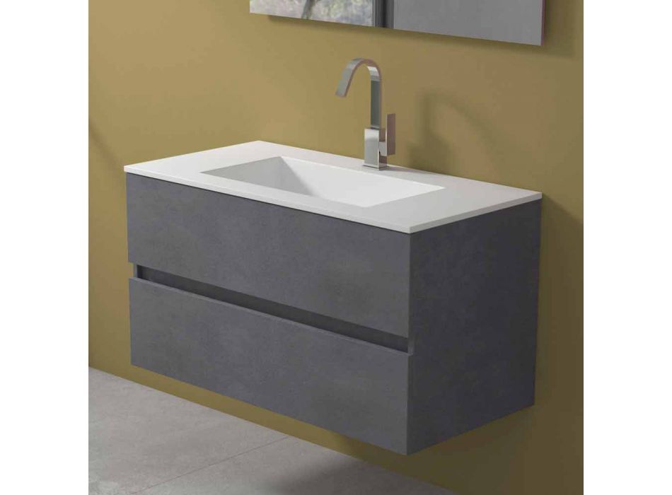 Závěsná skříňka do koupelny s integrovaným umyvadlem ve 3 rozměrech - Marione Viadurini