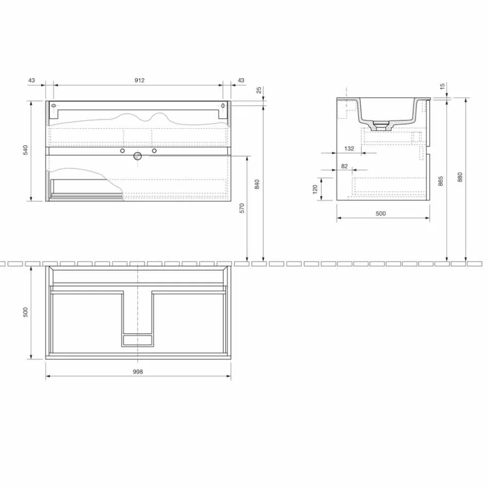Závěsná skříňka do koupelny s integrovaným umyvadlem ve 3 rozměrech - Marione Viadurini