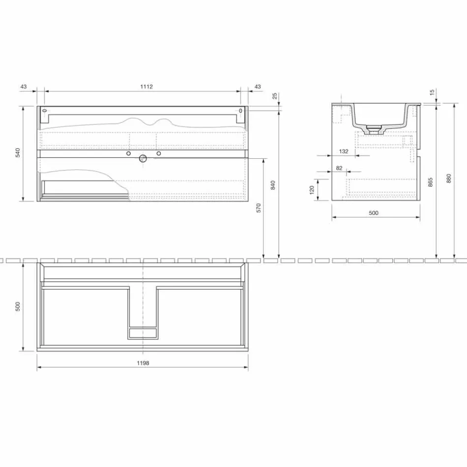 Závěsná skříňka do koupelny s integrovaným umyvadlem ve 3 rozměrech - Marione Viadurini