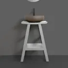 Koupelnový nábytek s dřevěným povrchem a šedou poloprohnutou deskou - Raomi Viadurini