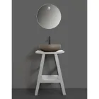 Koupelnový nábytek s dřevěným povrchem a šedou poloprohnutou deskou - Raomi Viadurini