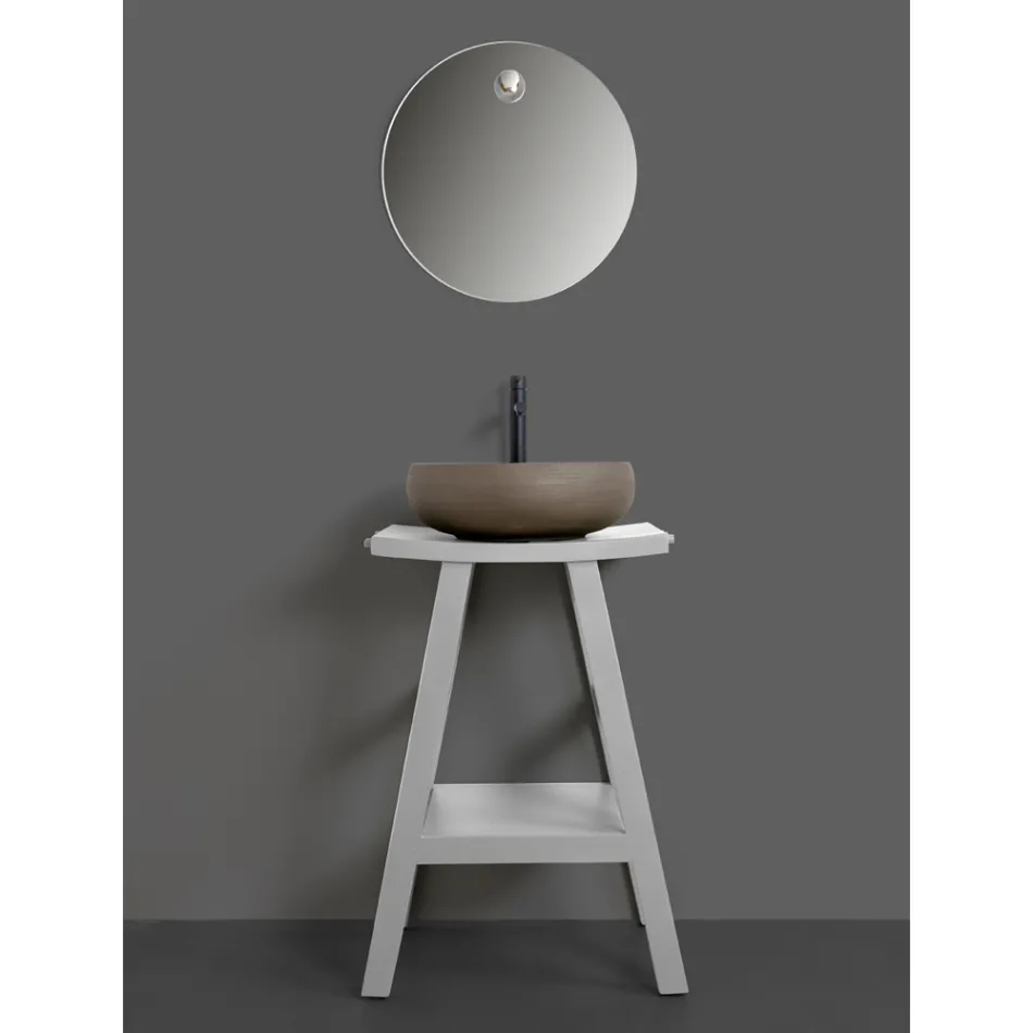 Koupelnový nábytek s dřevěným povrchem a šedou poloprohnutou deskou - Raomi Viadurini