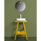 Rekultivovaný teakový koupelnový nábytek se žlutou polozakřivenou deskou - Raomi Viadurini