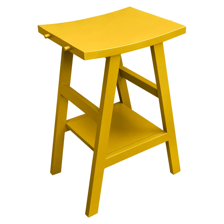 Rekultivovaný teakový koupelnový nábytek se žlutou polozakřivenou deskou - Raomi Viadurini