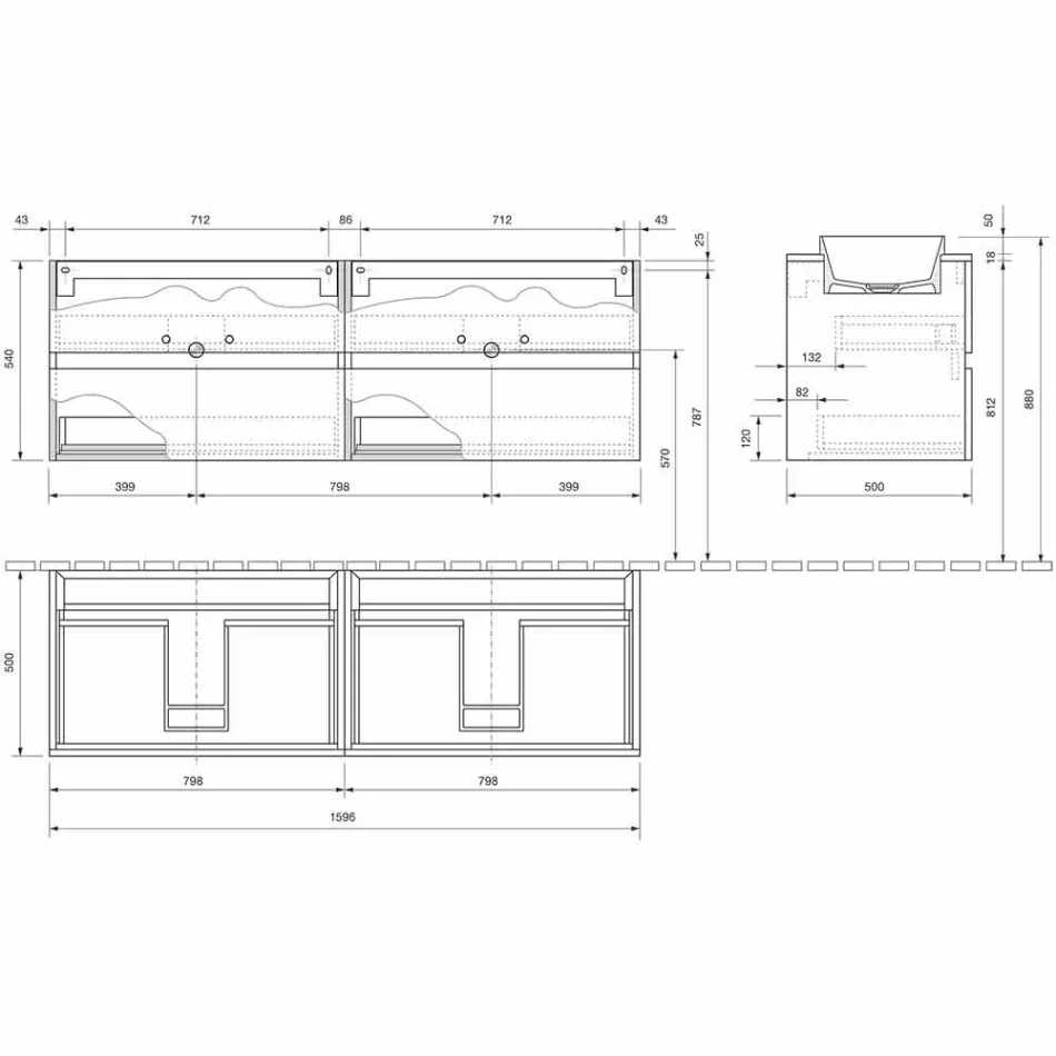 Závěsný koupelnový nábytek s dvojitým vestavěným umyvadlem, moderní design - Dumbo Viadurini