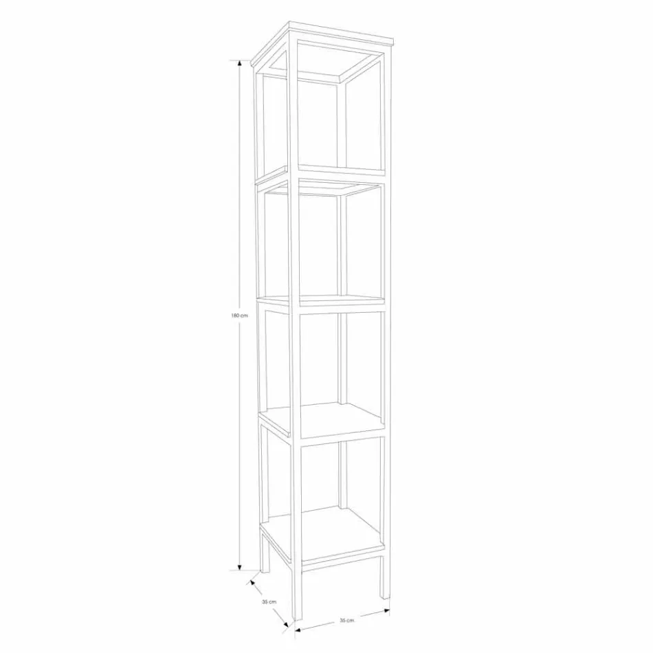 Sloupková koupelnová skříňka z teaku a oceli se 4 otevřenými policemi - Tamburino Viadurini