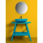 Podlahová koupelnová skříňka z modrého teakového dřeva a praktická police s poloprohnutou horní částí - Crina Viadurini