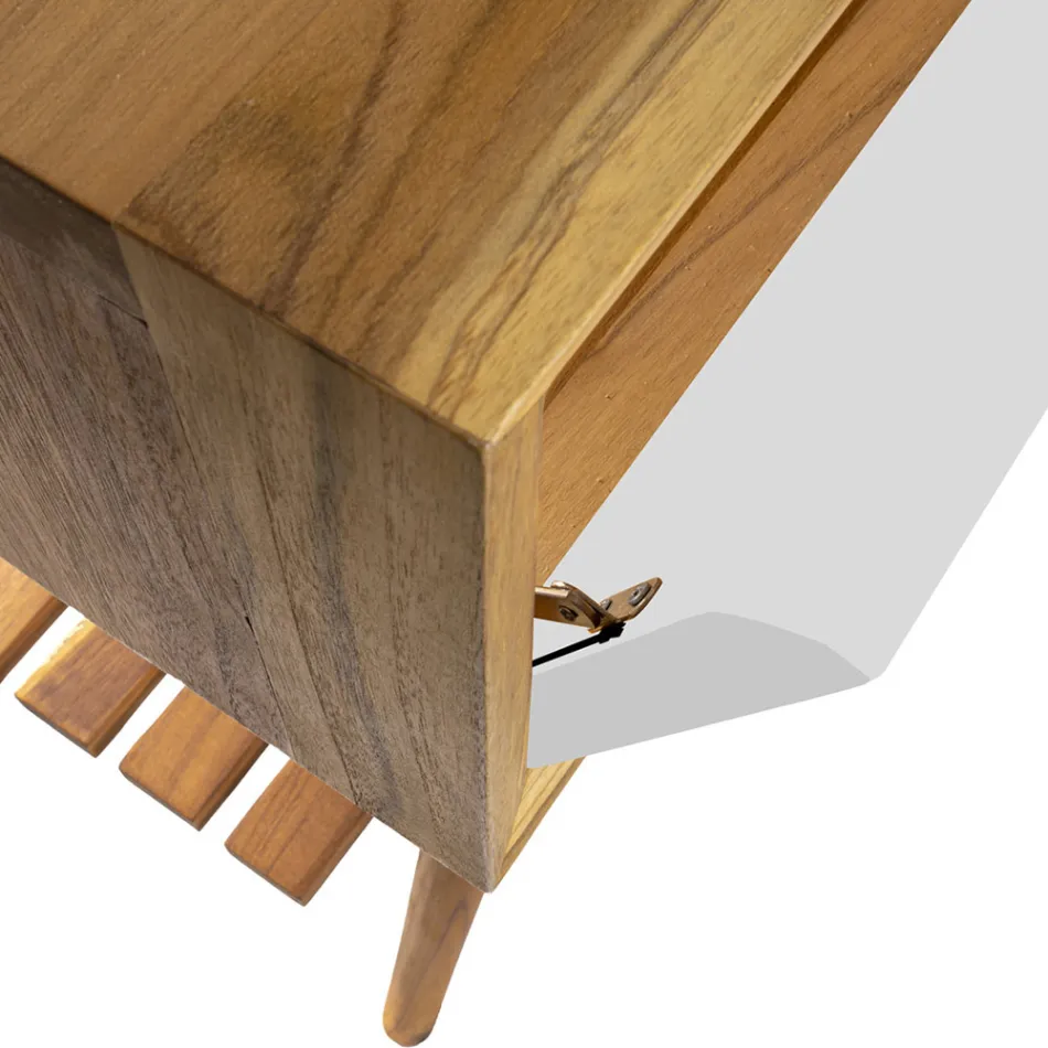 Podlahová koupelnová skříňka z recyklovaného teaku a bílé podpěry - Gatien Viadurini