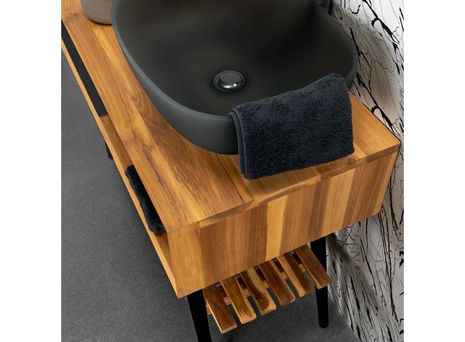 Moderní volně stojící koupelnová skříňka s černou zásuvkou - Hamadou Viadurini