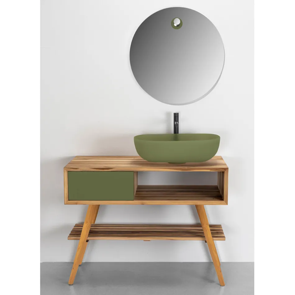 Moderní volně stojící koupelnová skříňka z přírodního zeleného teaku - Benoit Viadurini