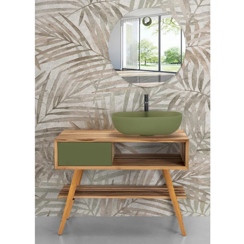 Moderní volně stojící koupelnová skříňka z přírodního zeleného teaku - Benoit Viadurini