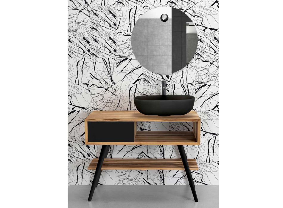 Moderní černá koupelnová skříňka z přírodního teaku se zásuvkami - Benoit Viadurini