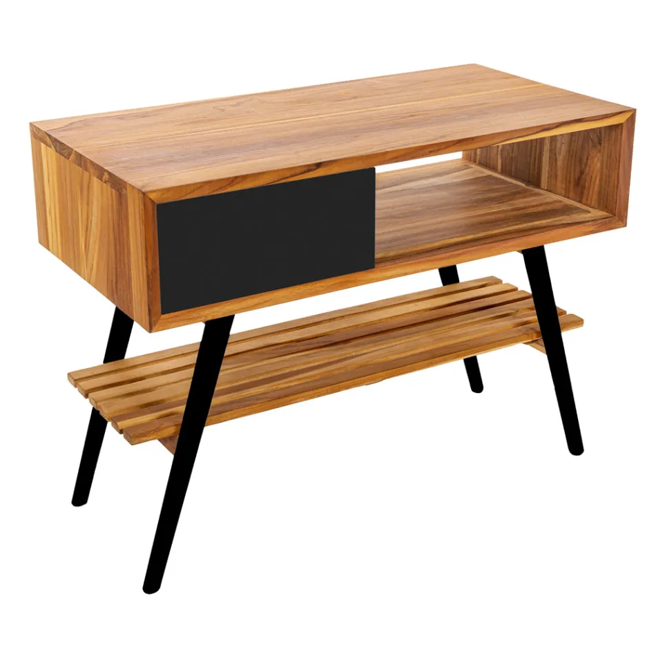 Moderní černá koupelnová skříňka z přírodního teaku se zásuvkami - Benoit Viadurini