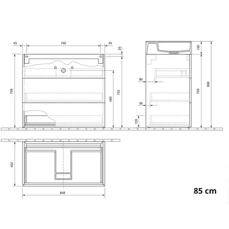 Moderní designová podlahová koupelnová skříňka z laminátu s pryskyřičným umyvadlem - Pompeje Viadurini