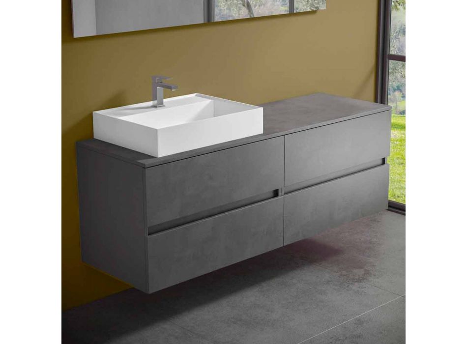 Koupelnová skříňka v moderním designu s pravým nebo levým umyvadlem na desku 4 povrchové úpravy - Alchimeo Viadurini
