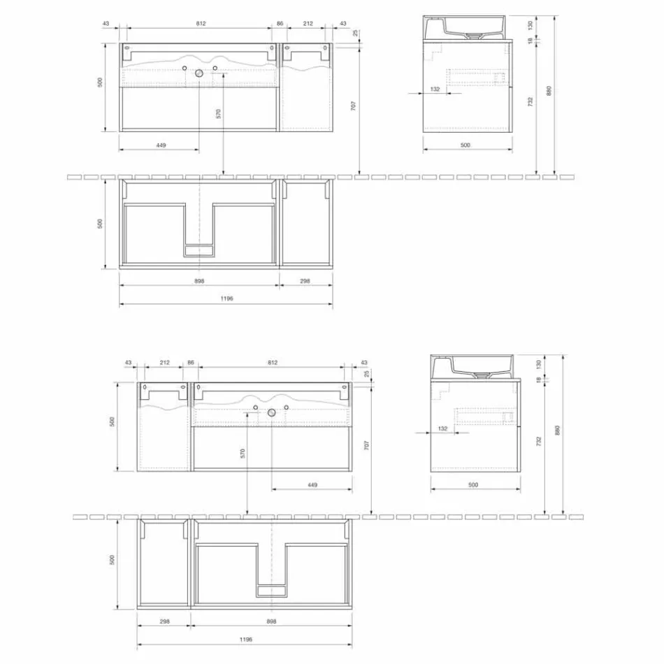 Závěsná koupelnová skříňka s umyvadlem v moderním stylu - Pistillo Viadurini