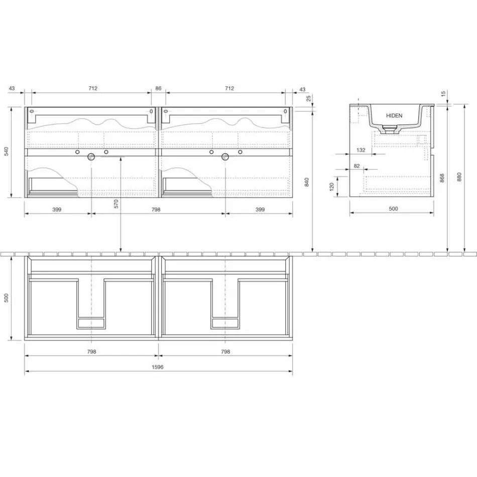 Dvojitá umyvadlová koupelnová skříňka, moderní design zavěšený na 4 povrchové úpravy - doublet Viadurini