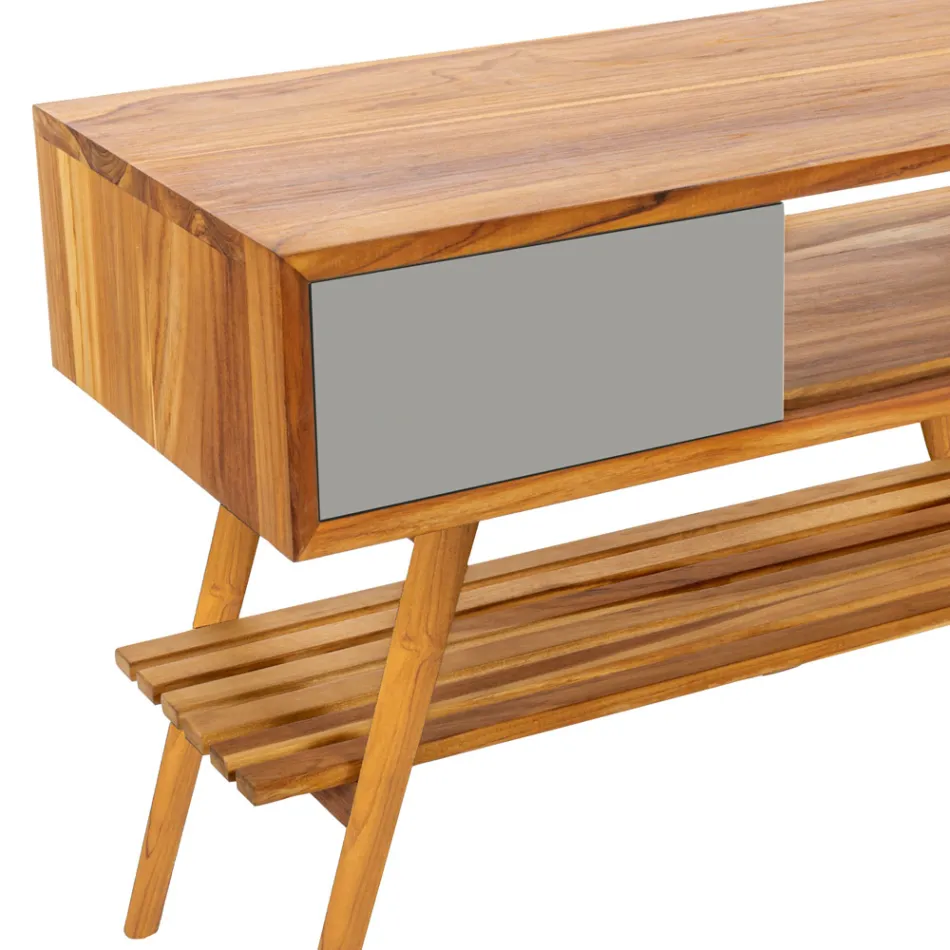 Koupelnová skříňka z recyklovaného teakového šedého s šedou zásuvkou - Benoit Viadurini