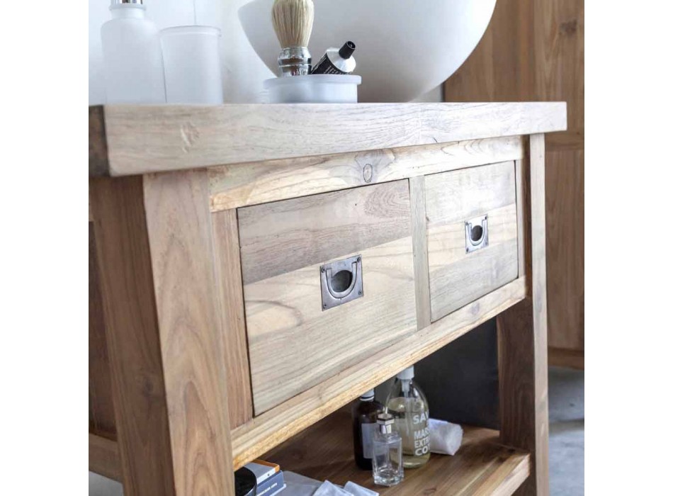 Koupelnová skříňka z přírodního teakového dřeva se 2 zásuvkami - Faetano Viadurini