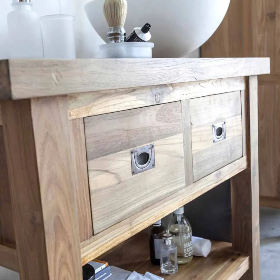 Koupelnová skříňka z přírodního teakového dřeva se 2 zásuvkami - Faetano Viadurini