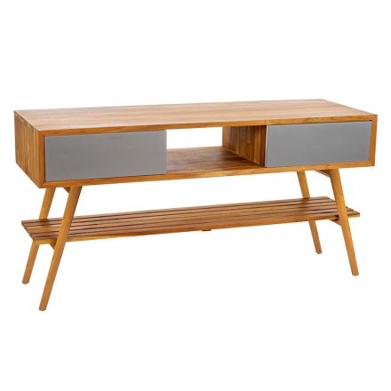 Koupelnová skříňka z přírodního teaku s matně šedou zásuvkou - Hamadou Viadurini