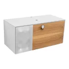 Závěsná koupelnová skříňka 100 cm z tvrzeného skla 8 mm a evropského dubu - Excelsior Viadurini