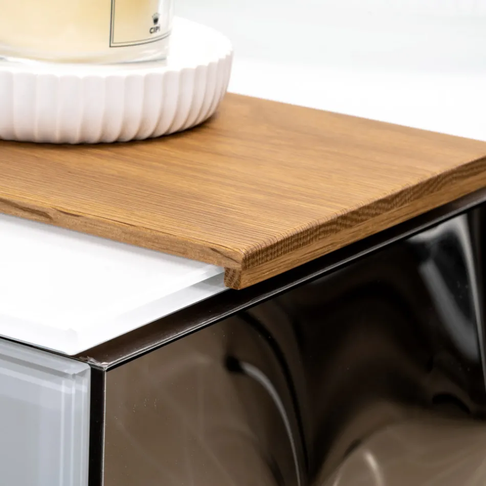 Závěsná koupelnová skříňka 100 cm z tvrzeného skla 8 mm a evropského dubu - Excelsior Viadurini