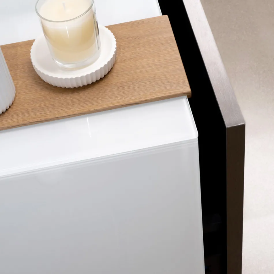 Závěsná koupelnová skříňka 100 cm z tvrzeného skla 8 mm a evropského dubu - Excelsior Viadurini