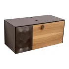 Závěsná koupelnová skříňka 100 cm z tvrzeného skla 8 mm a evropského dubu - Excelsior Viadurini