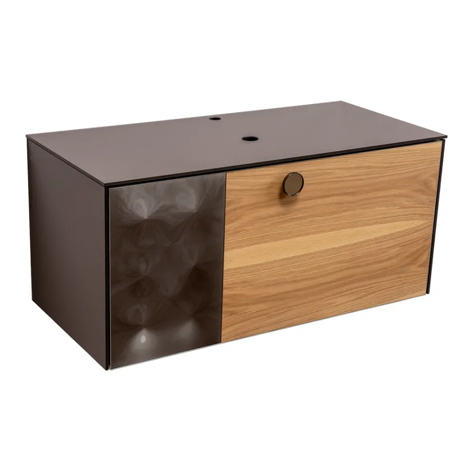 Závěsná koupelnová skříňka 100 cm z tvrzeného skla 8 mm a evropského dubu - Excelsior Viadurini