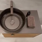 Závěsná koupelnová skříňka 100 cm z tvrzeného skla 8 mm a evropského dubu - Excelsior Viadurini