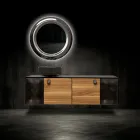 Závěsná koupelnová skříňka 160 cm z tvrzeného skla 8 mm a evropského dubu - Excelsior Viadurini